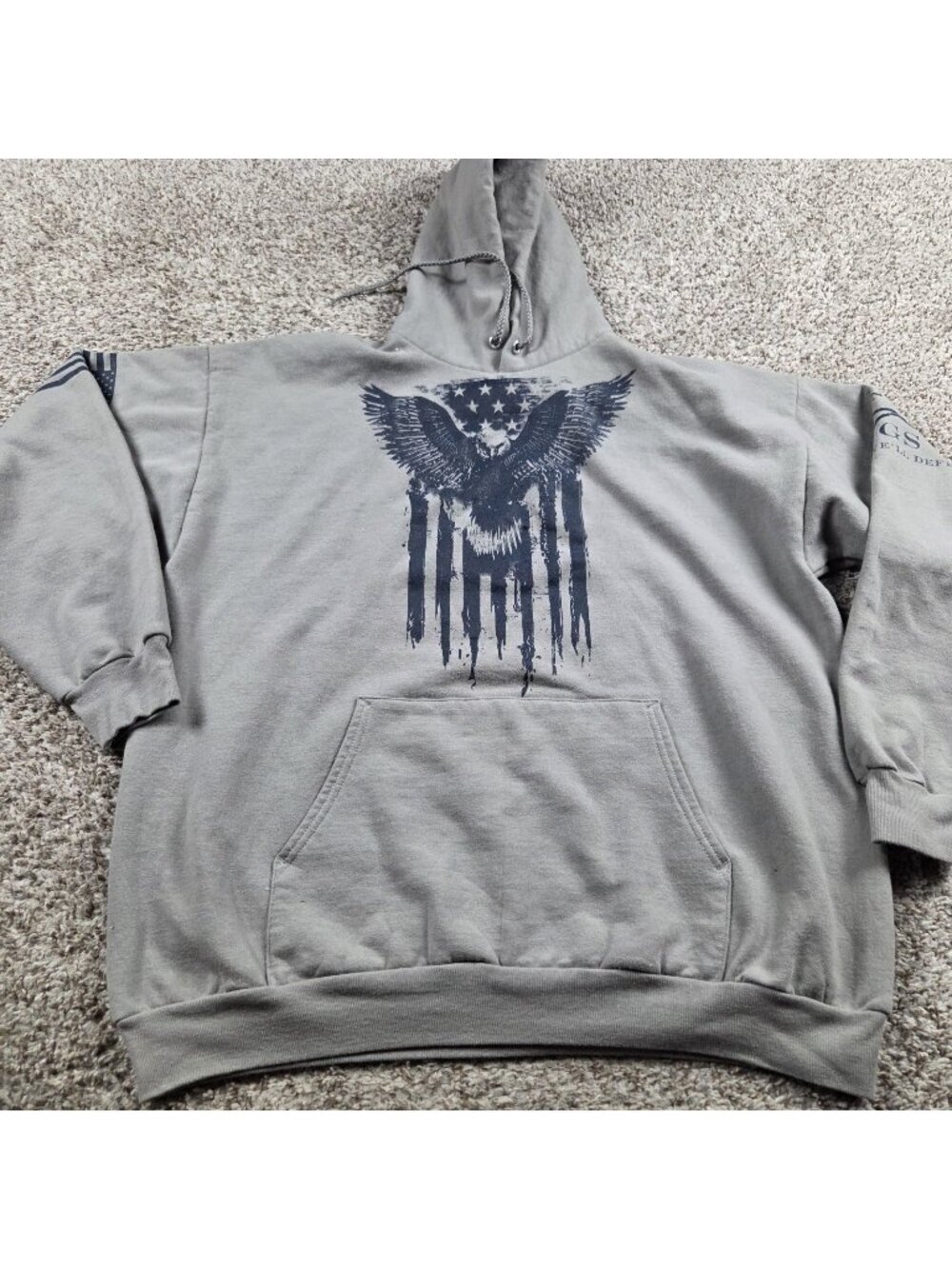 Grunt Style Hoodie Pullover Mens XL Gray Patriotic Wing Graphic